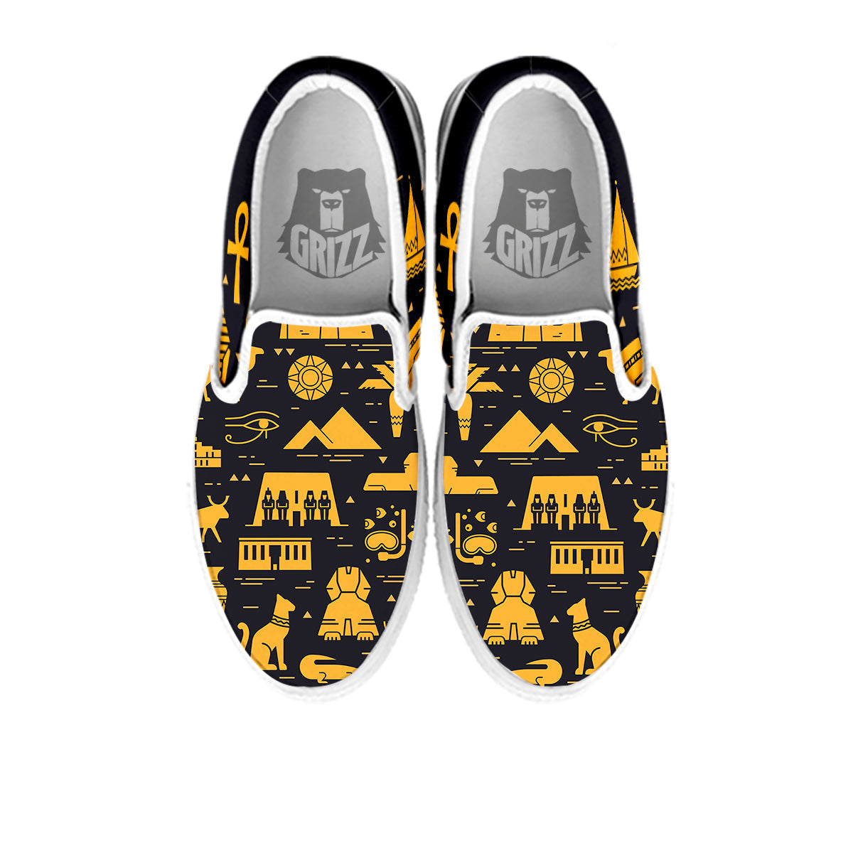 Circular Symbols Of Egypt Print White Slip On Shoes-grizzshop