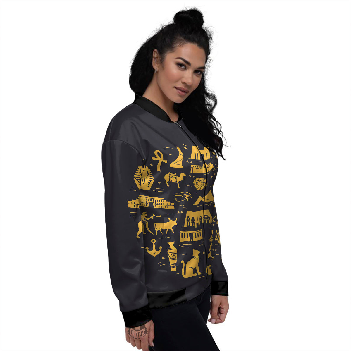 Circular Symbols Of Egypt Print Women's Bomber Jacket-grizzshop