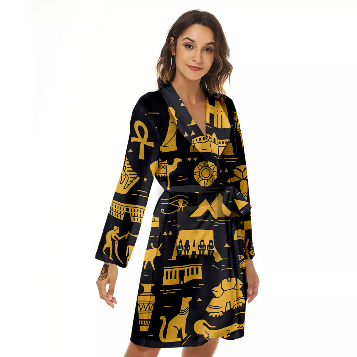 Circular Symbols Of Egypt Print Women's Robe-grizzshop