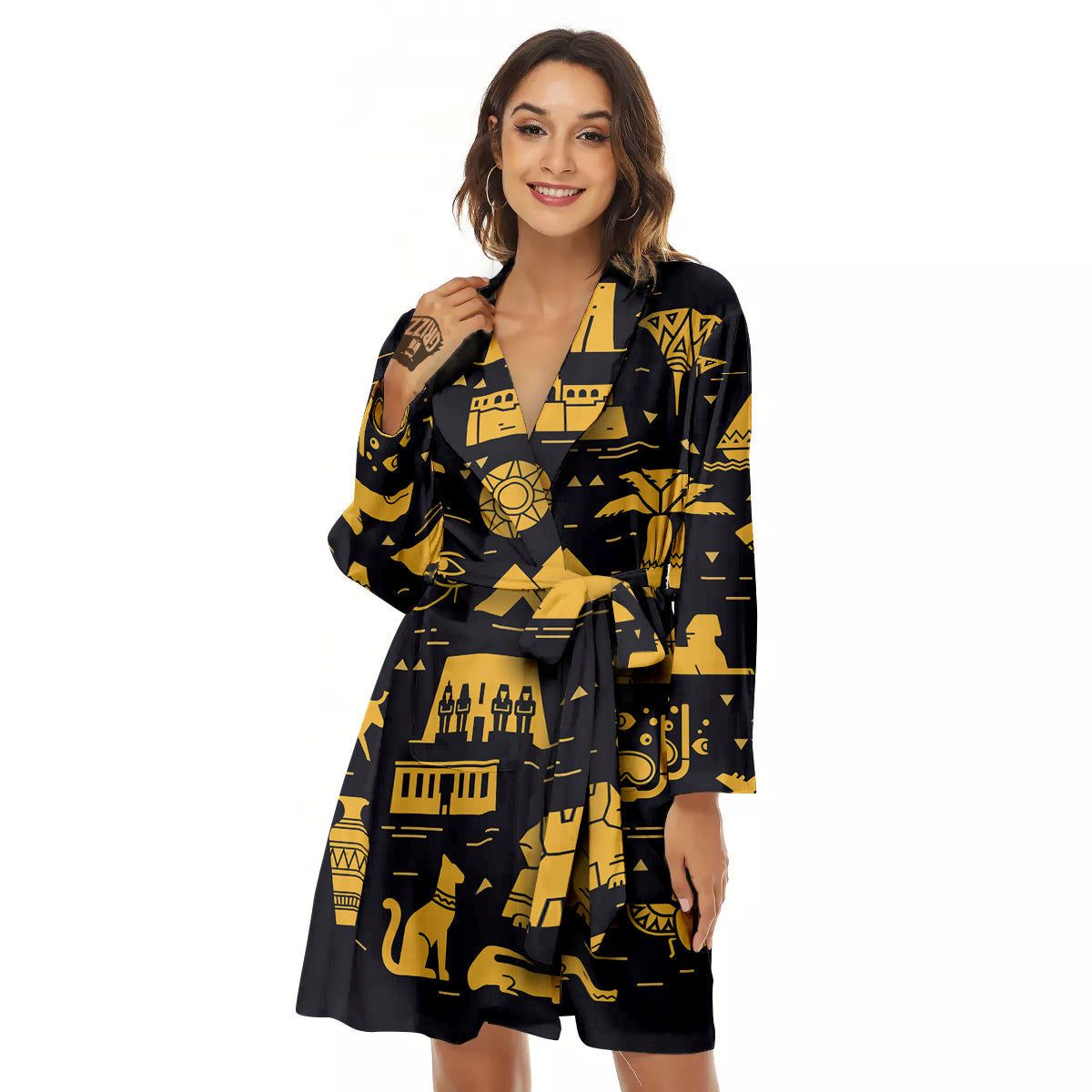 Circular Symbols Of Egypt Print Women's Robe-grizzshop