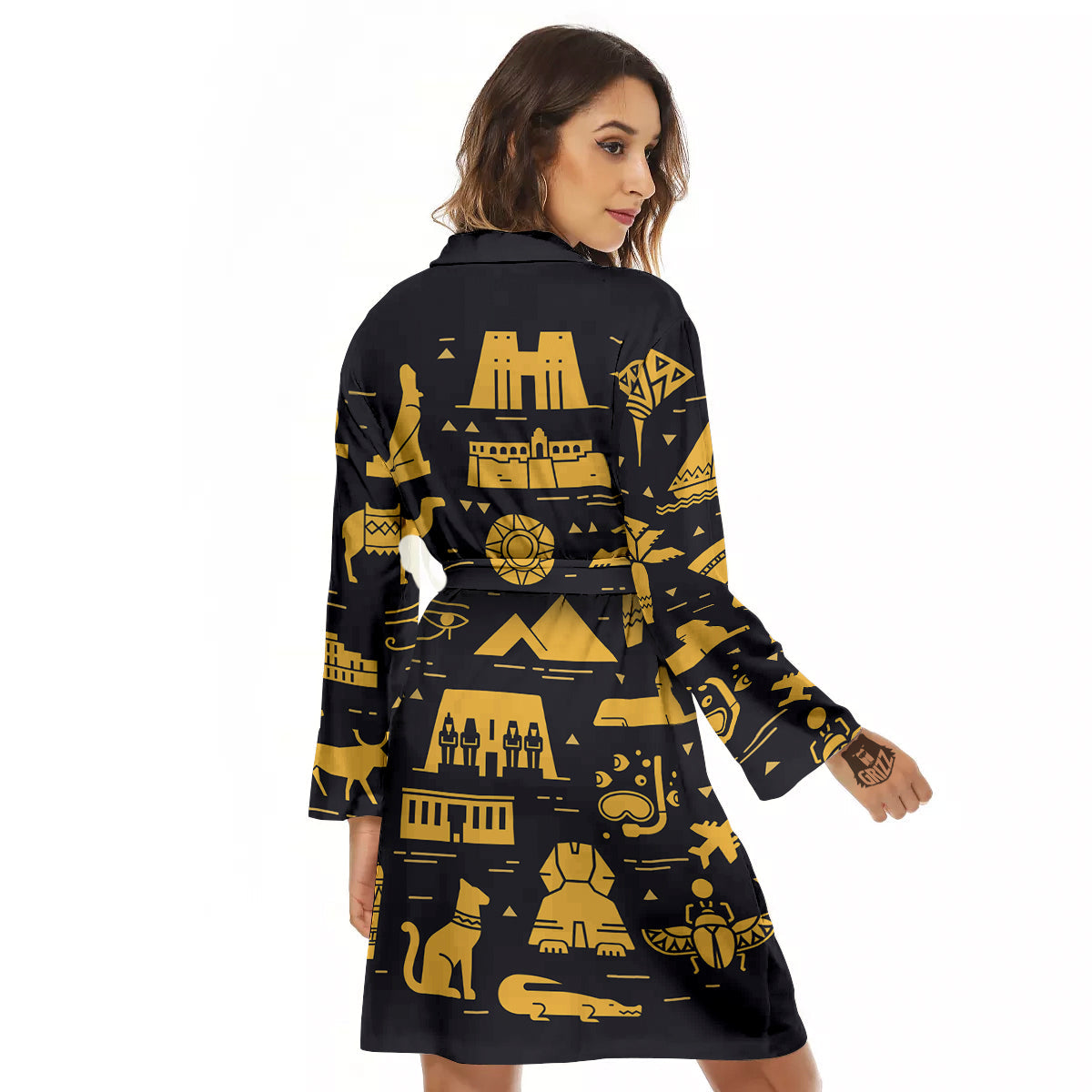 Circular Symbols Of Egypt Print Women's Robe-grizzshop