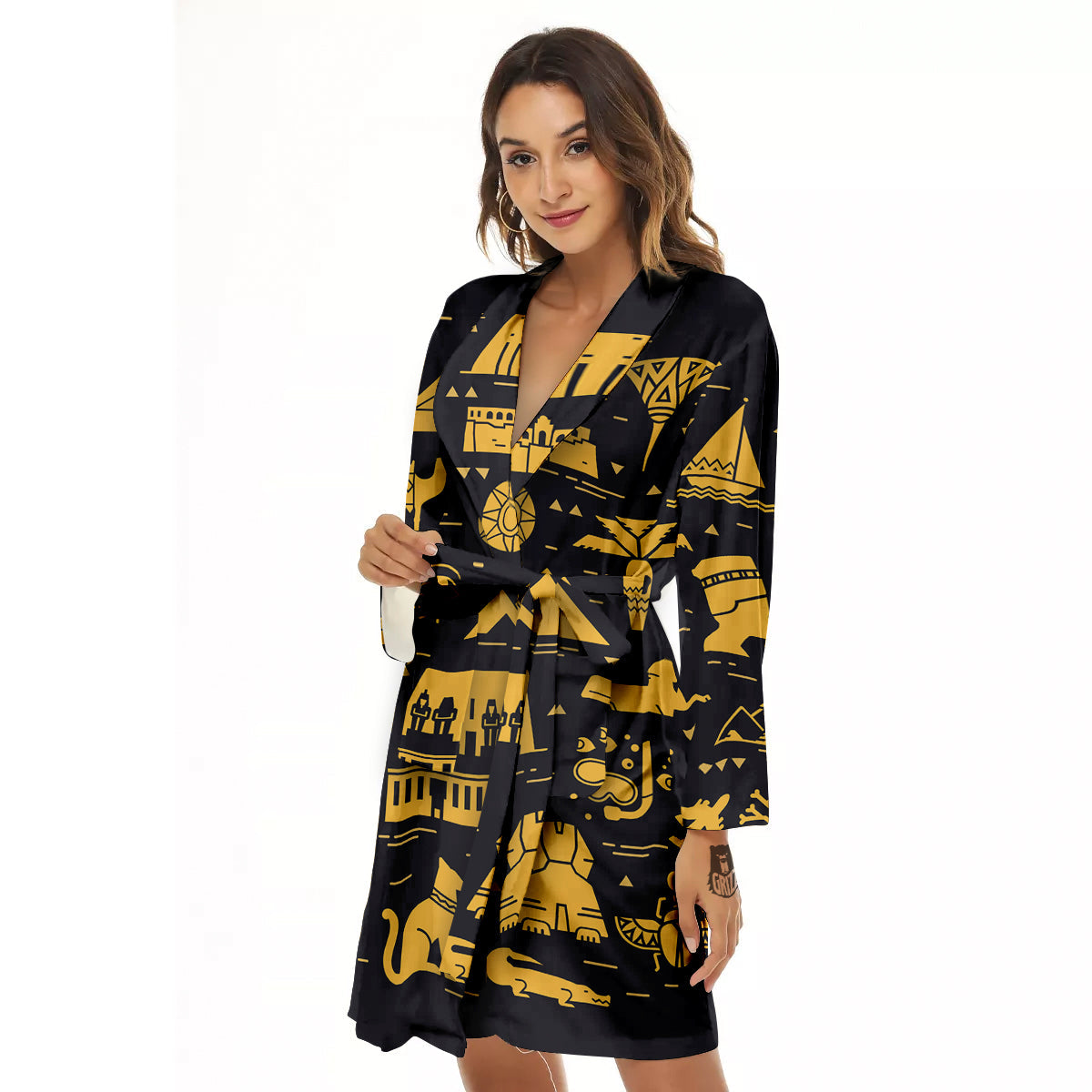 Circular Symbols Of Egypt Print Women's Robe-grizzshop