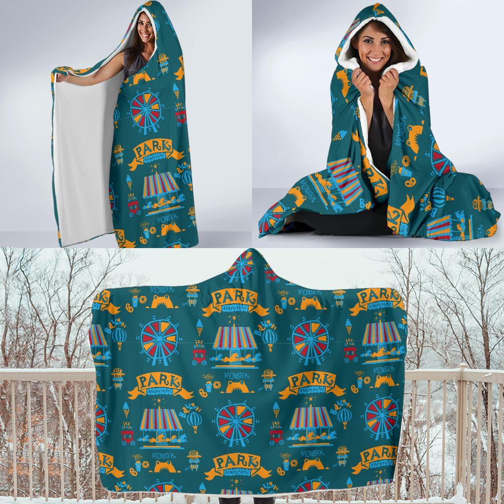 Circus Amusement Park Pattern Print Hooded Blanket-grizzshop