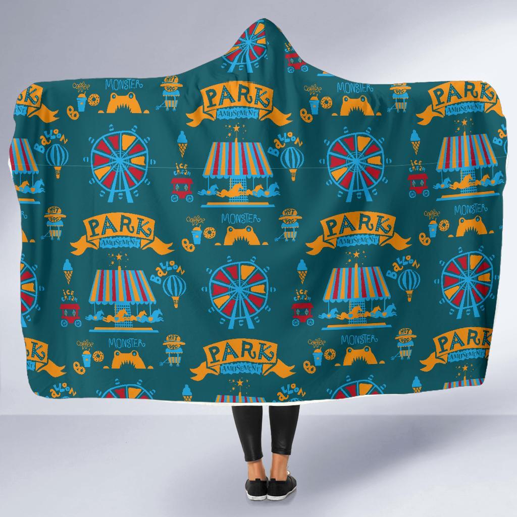 Circus Amusement Park Pattern Print Hooded Blanket-grizzshop