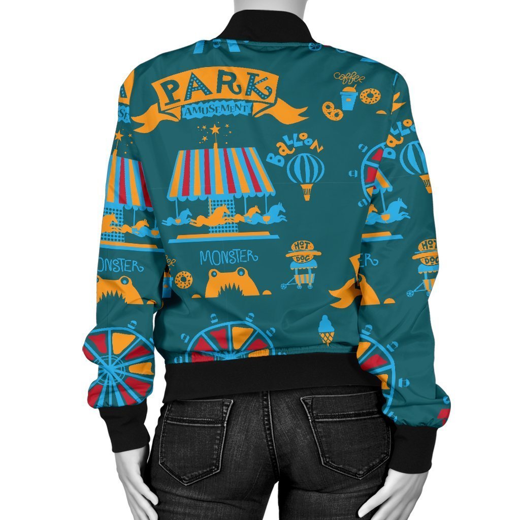 Circus Amusement Park Pattern Print Women Casual Bomber Jacket-grizzshop