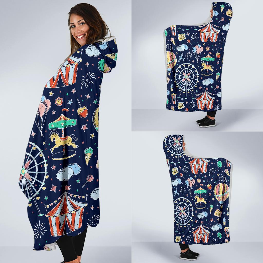 Circus Dream Pattern Print Hooded Blanket-grizzshop