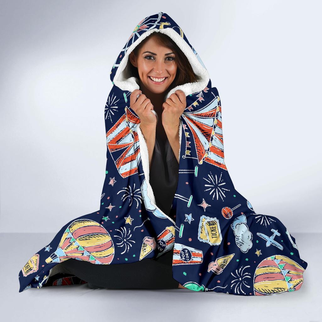 Circus Dream Pattern Print Hooded Blanket-grizzshop