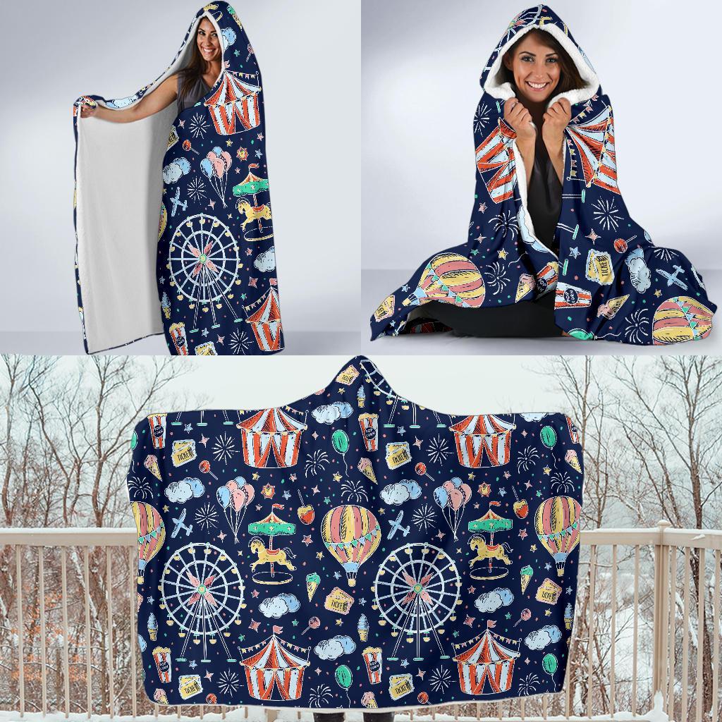 Circus Dream Pattern Print Hooded Blanket-grizzshop