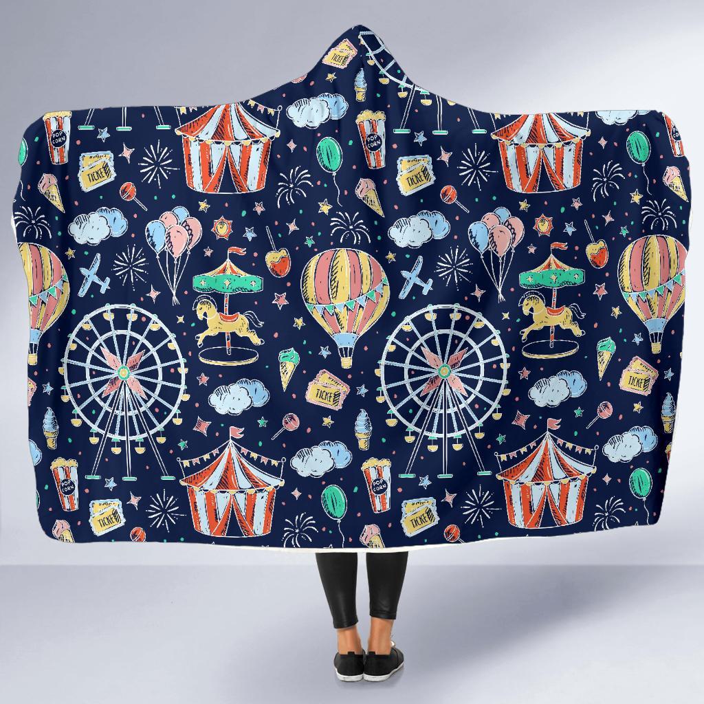 Circus Dream Pattern Print Hooded Blanket-grizzshop