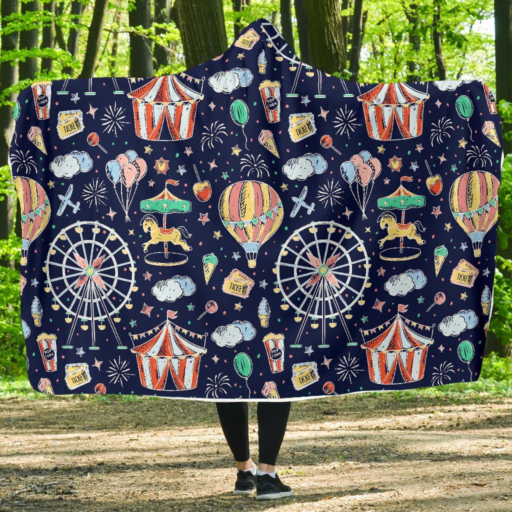 Circus Dream Pattern Print Hooded Blanket-grizzshop