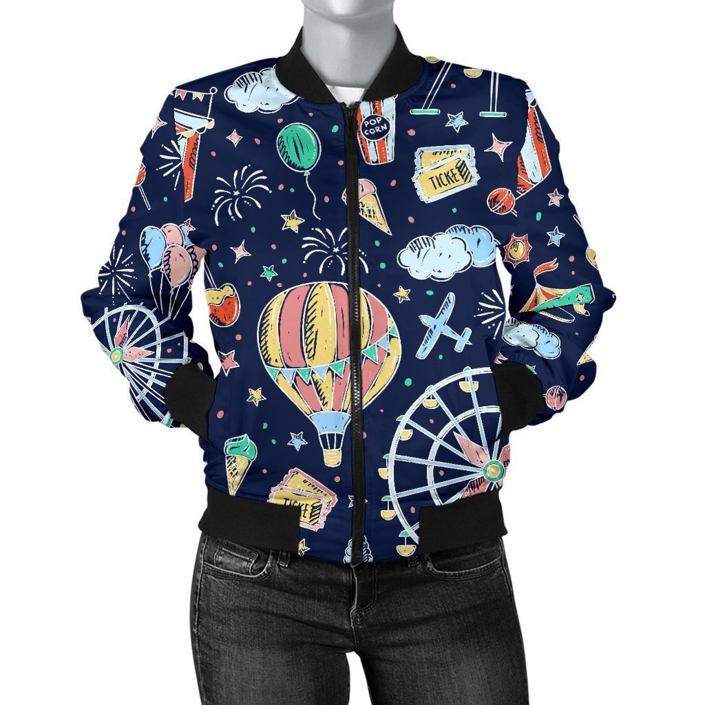 Circus Dream Pattern Print Women Casual Bomber Jacket-grizzshop