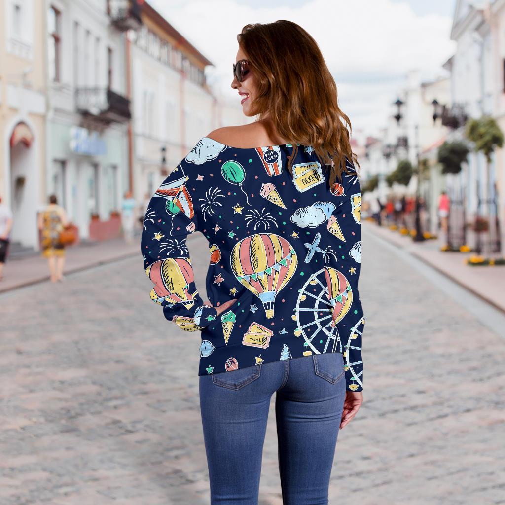 Circus Dream Pattern Print Women Off Shoulder Sweatshirt-grizzshop