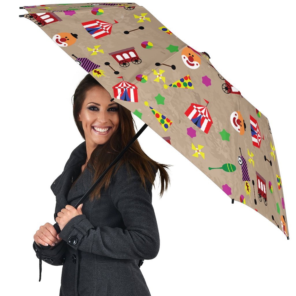 Circus Pattern Print Automatic Foldable Umbrella-grizzshop