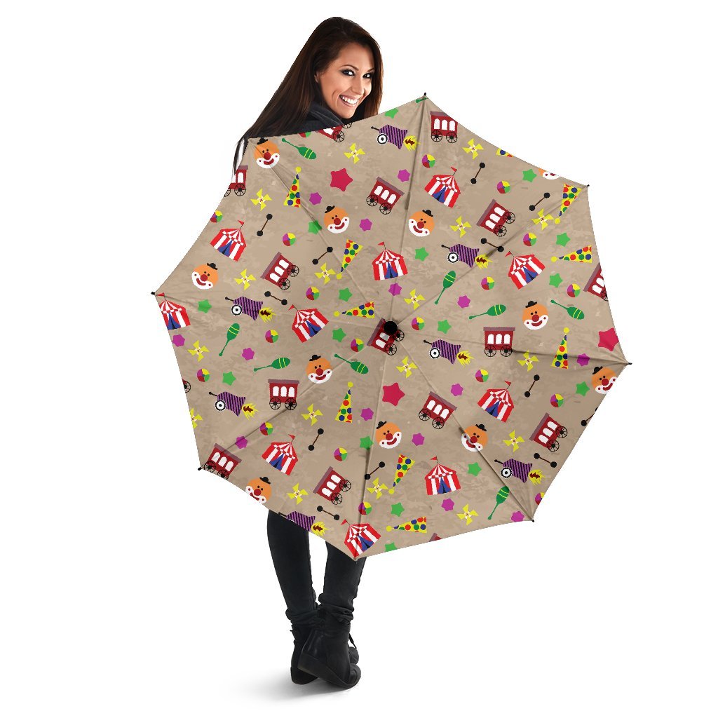 Circus Pattern Print Automatic Foldable Umbrella-grizzshop