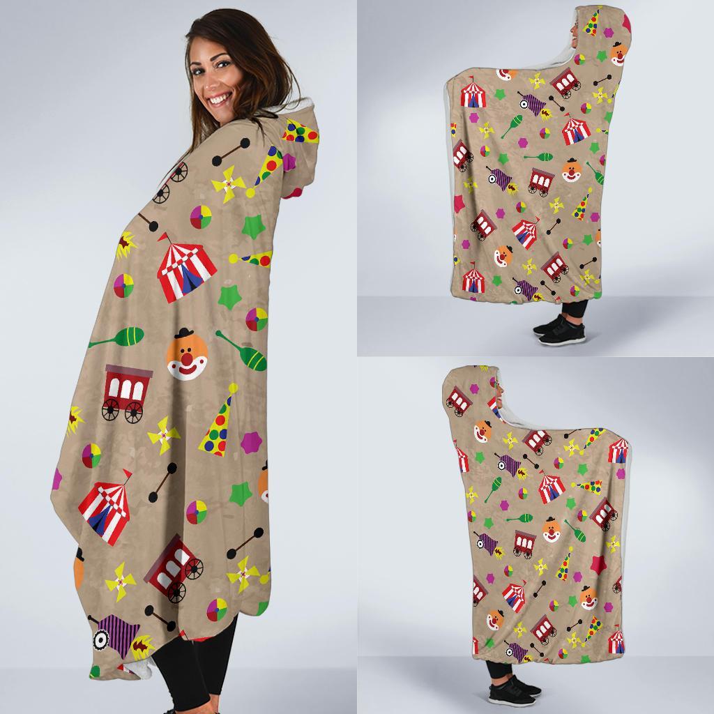 Circus Pattern Print Hooded Blanket-grizzshop