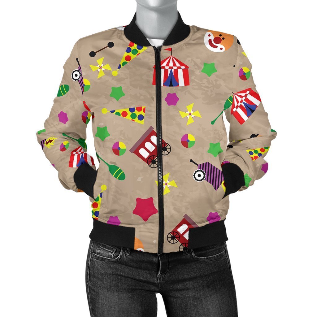 Circus Pattern Print Women Casual Bomber Jacket-grizzshop
