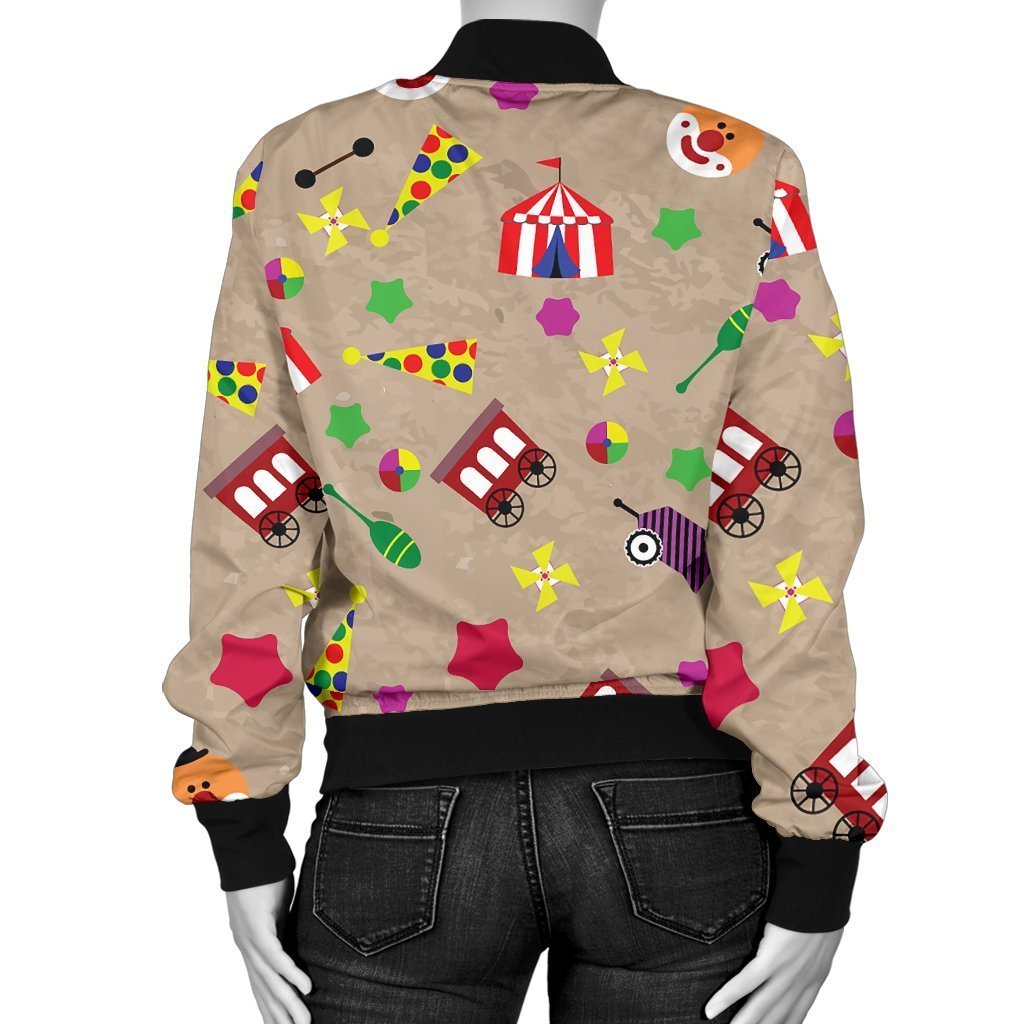 Circus Pattern Print Women Casual Bomber Jacket-grizzshop