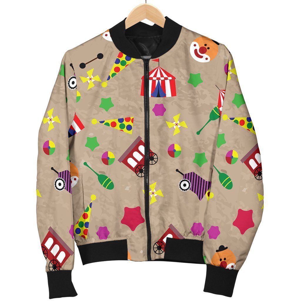 Circus Pattern Print Women Casual Bomber Jacket-grizzshop