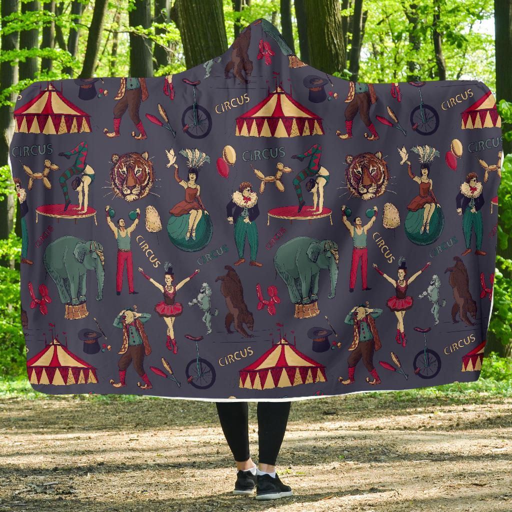 Circus Print Pattern Hooded Blanket-grizzshop