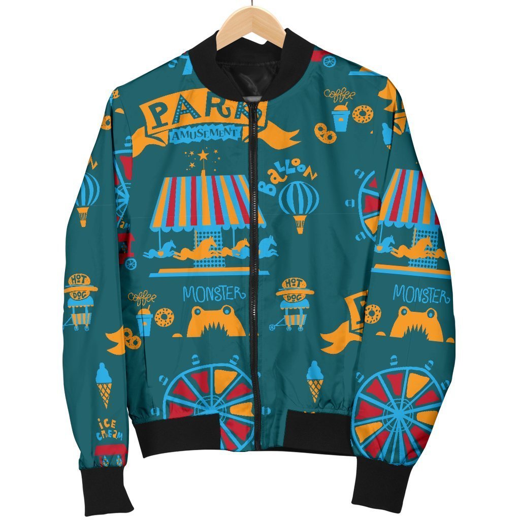 Circus Amusement Park Pattern Print Women Casual Bomber Jacket-grizzshop