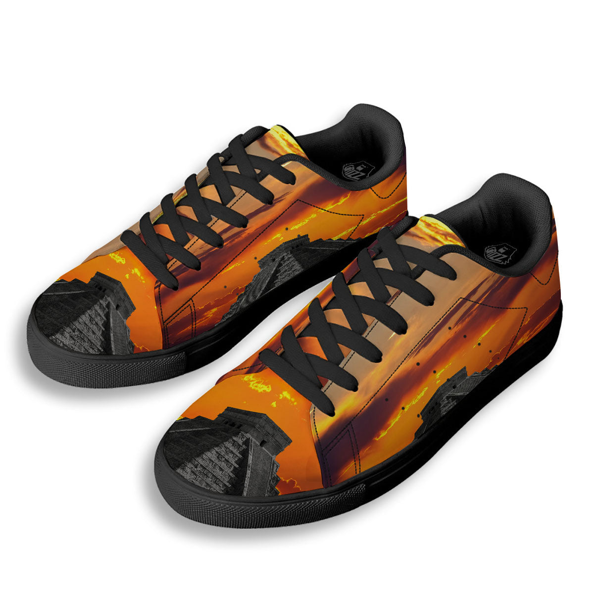 Civilization Mayan Print Black Low Top Sneakers-grizzshop