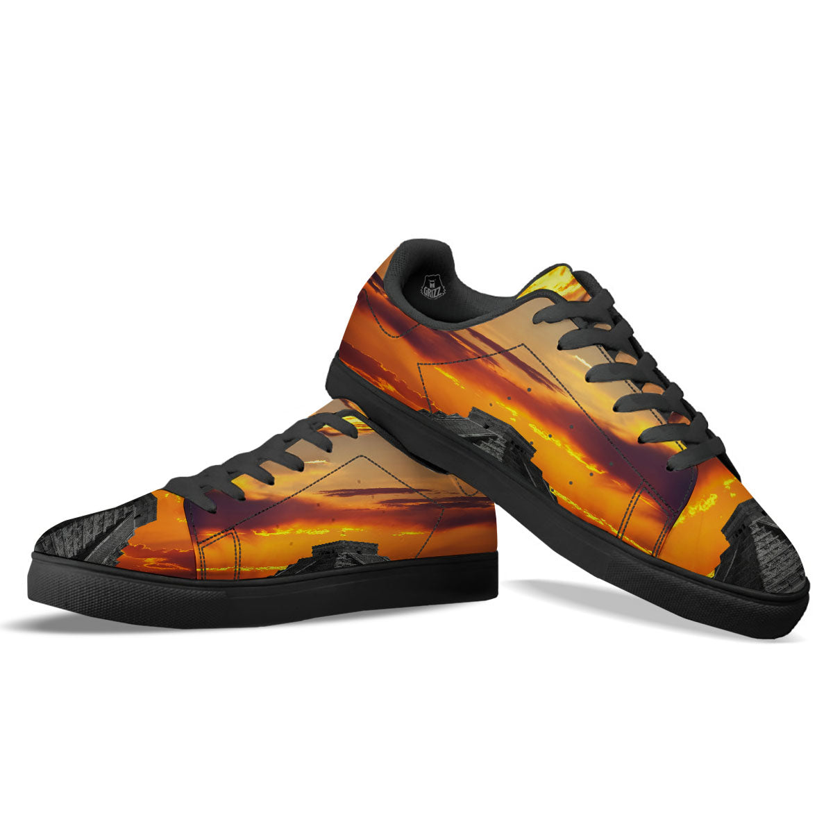 Civilization Mayan Print Black Low Top Sneakers-grizzshop
