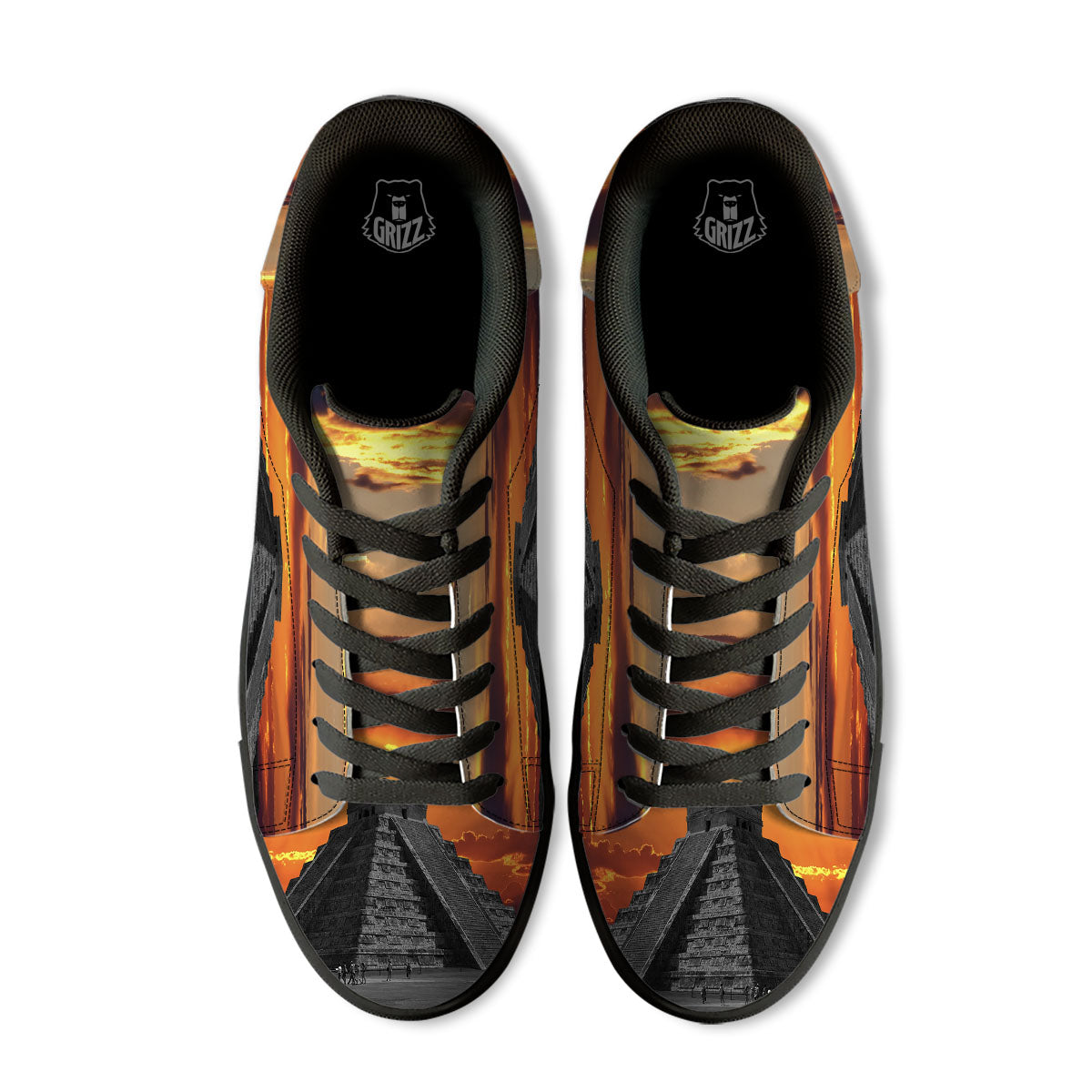 Civilization Mayan Print Black Low Top Sneakers-grizzshop