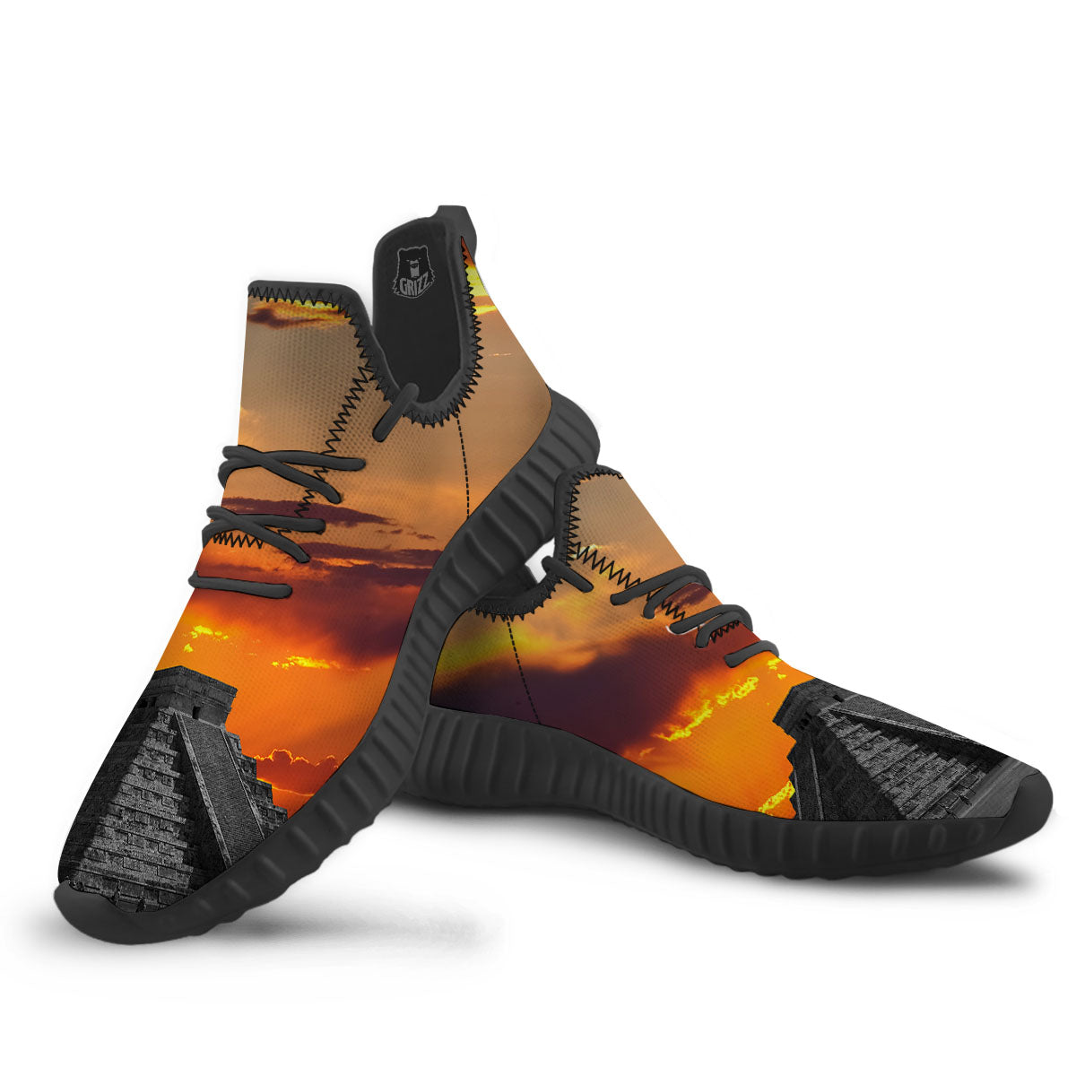 Civilization Mayan Print Black Walking Shoes-grizzshop