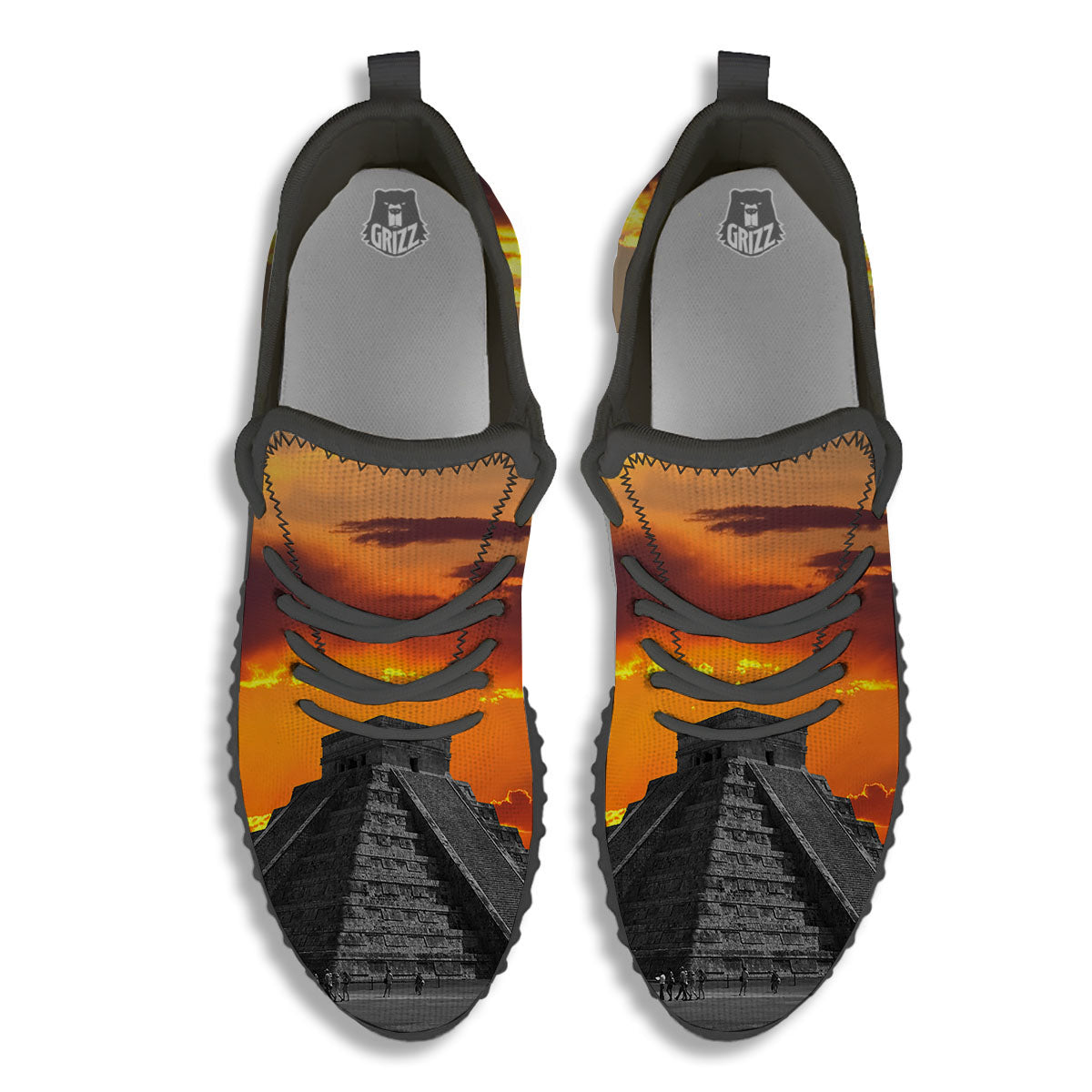 Civilization Mayan Print Black Walking Shoes-grizzshop