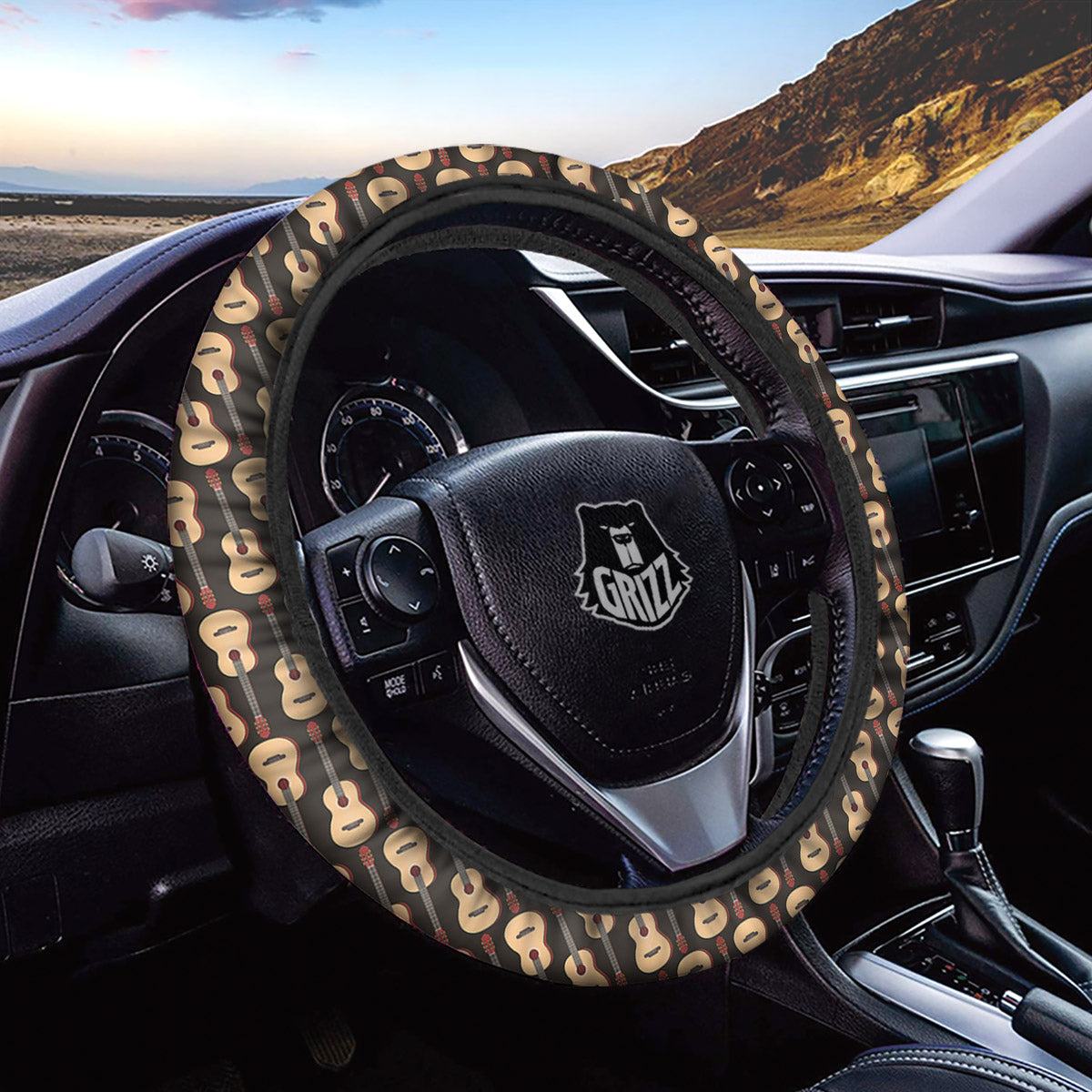 Classic Guitar Print Pattern Car Steering Wheel Cover-grizzshop