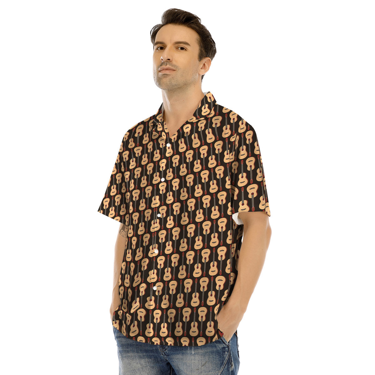Classic Guitar Print Pattern Men's Hawaiian Shirt-grizzshop