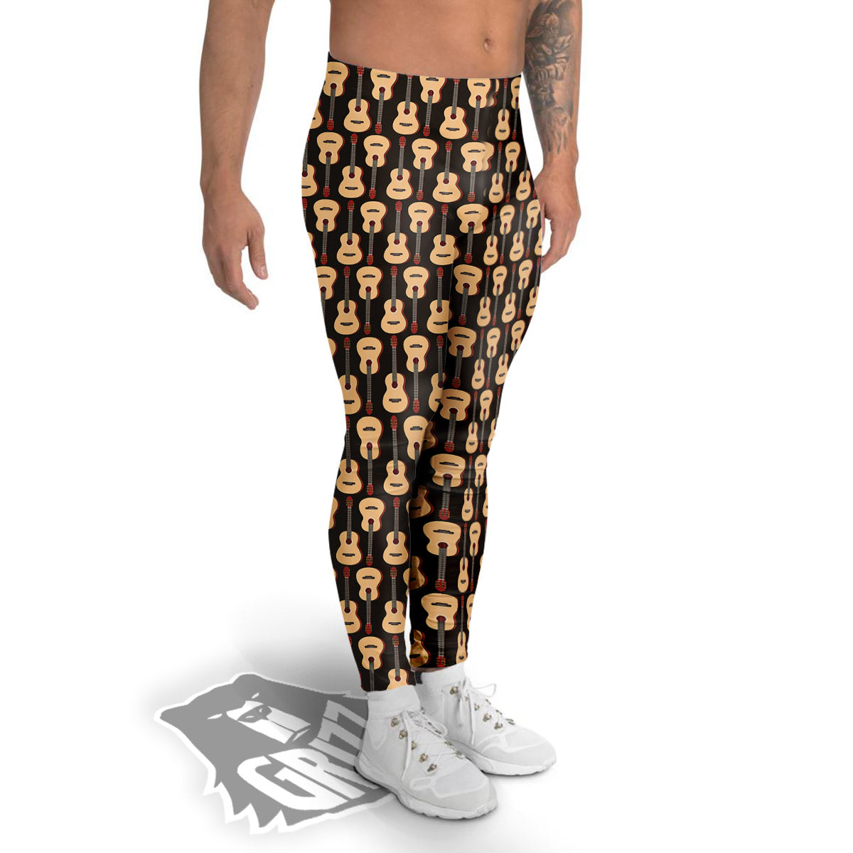 Classic Guitar Print Pattern Men's Leggings-grizzshop