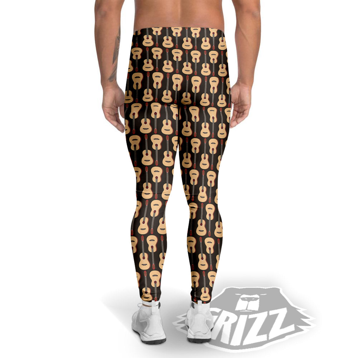 Classic Guitar Print Pattern Men's Leggings-grizzshop