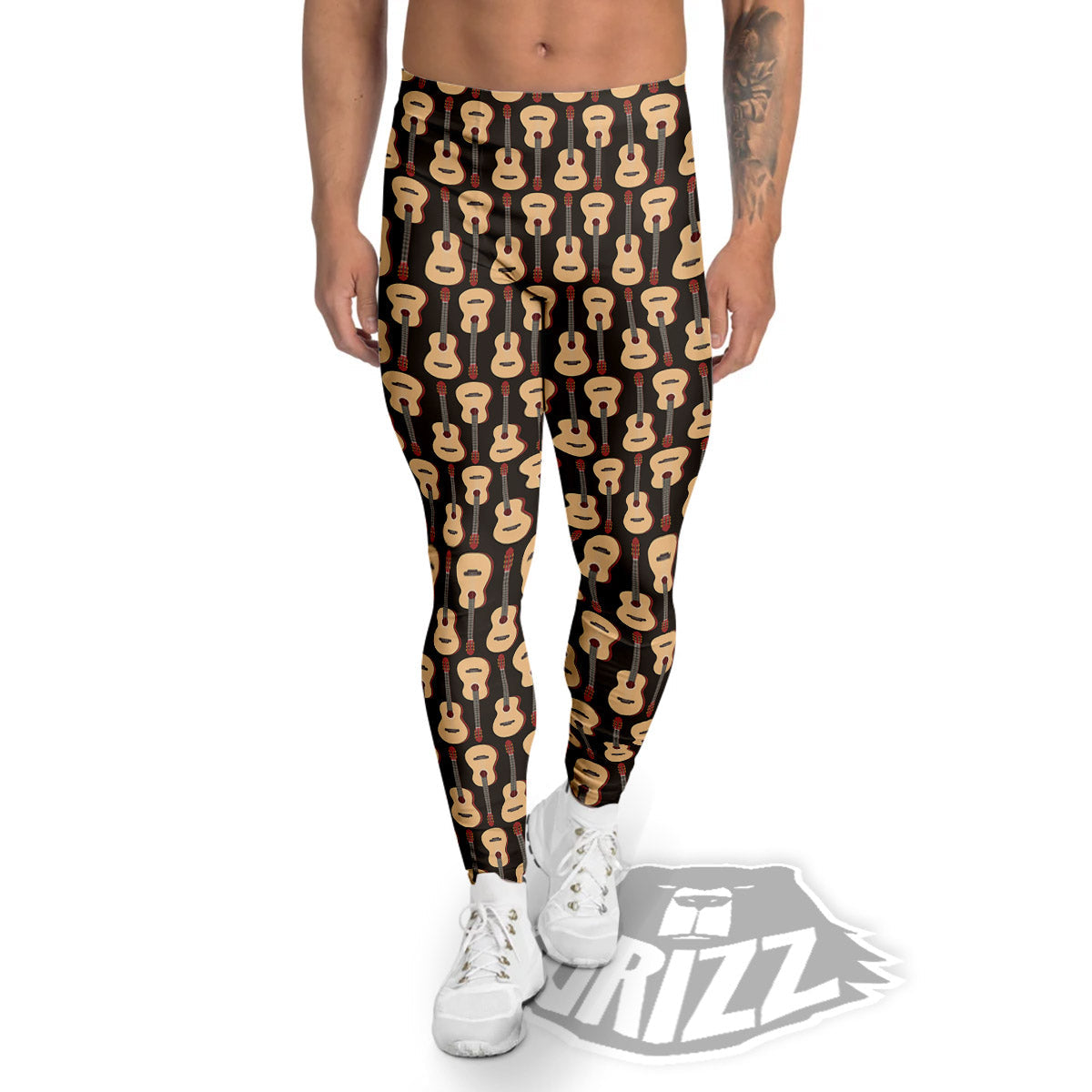 Classic Guitar Print Pattern Men's Leggings-grizzshop