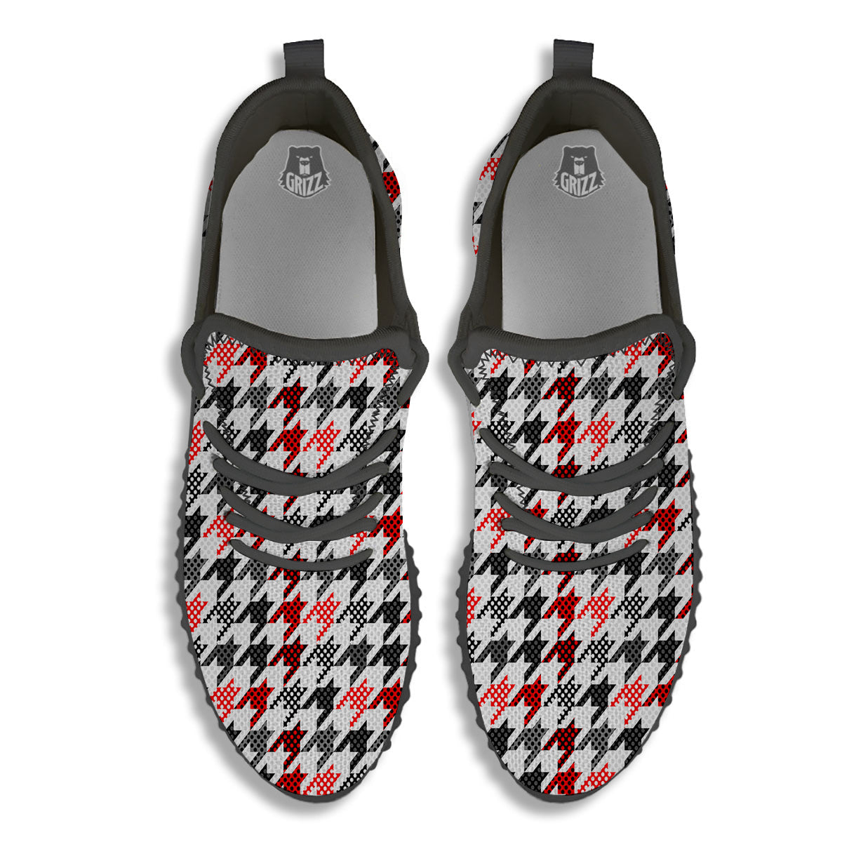 Classic Polka Dot In Houndstooth Print Pattern Black Walking Shoes-grizzshop