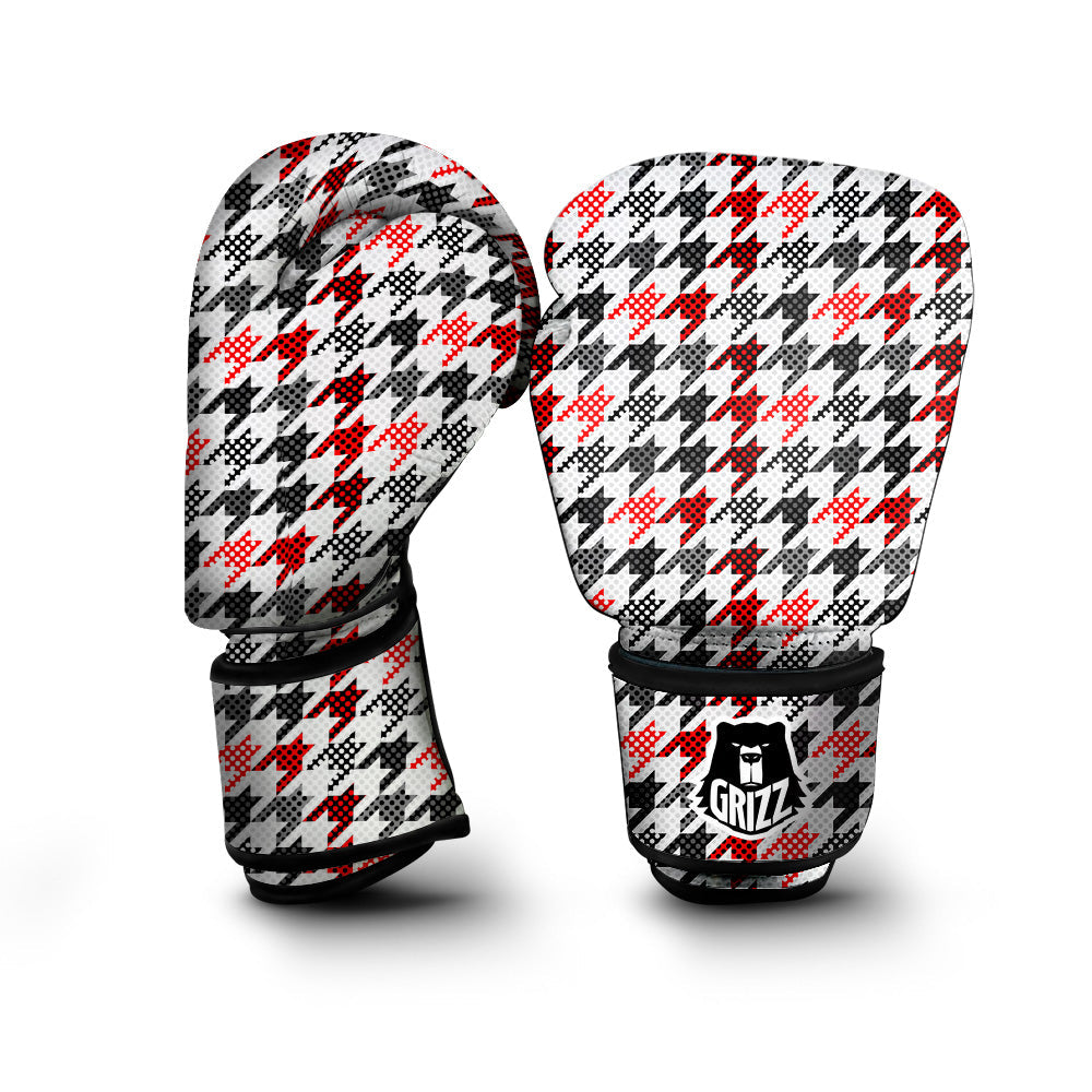 Classic Polka Dot In Houndstooth Print Pattern Boxing Gloves-grizzshop