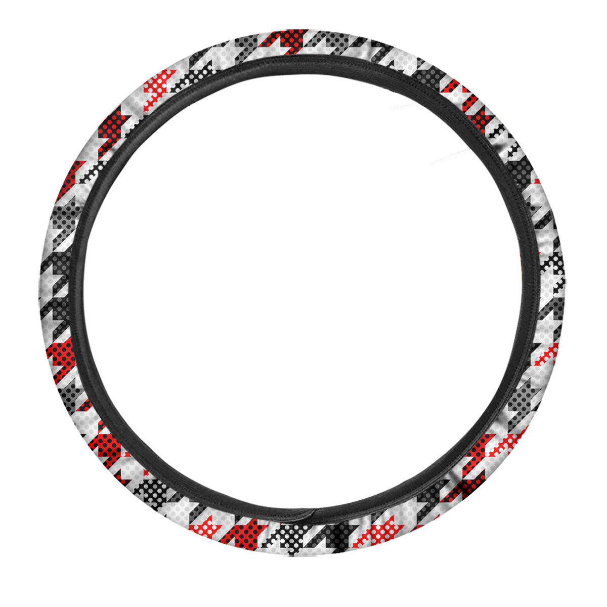 Classic Polka Dot In Houndstooth Print Pattern Car Steering Wheel Cover-grizzshop