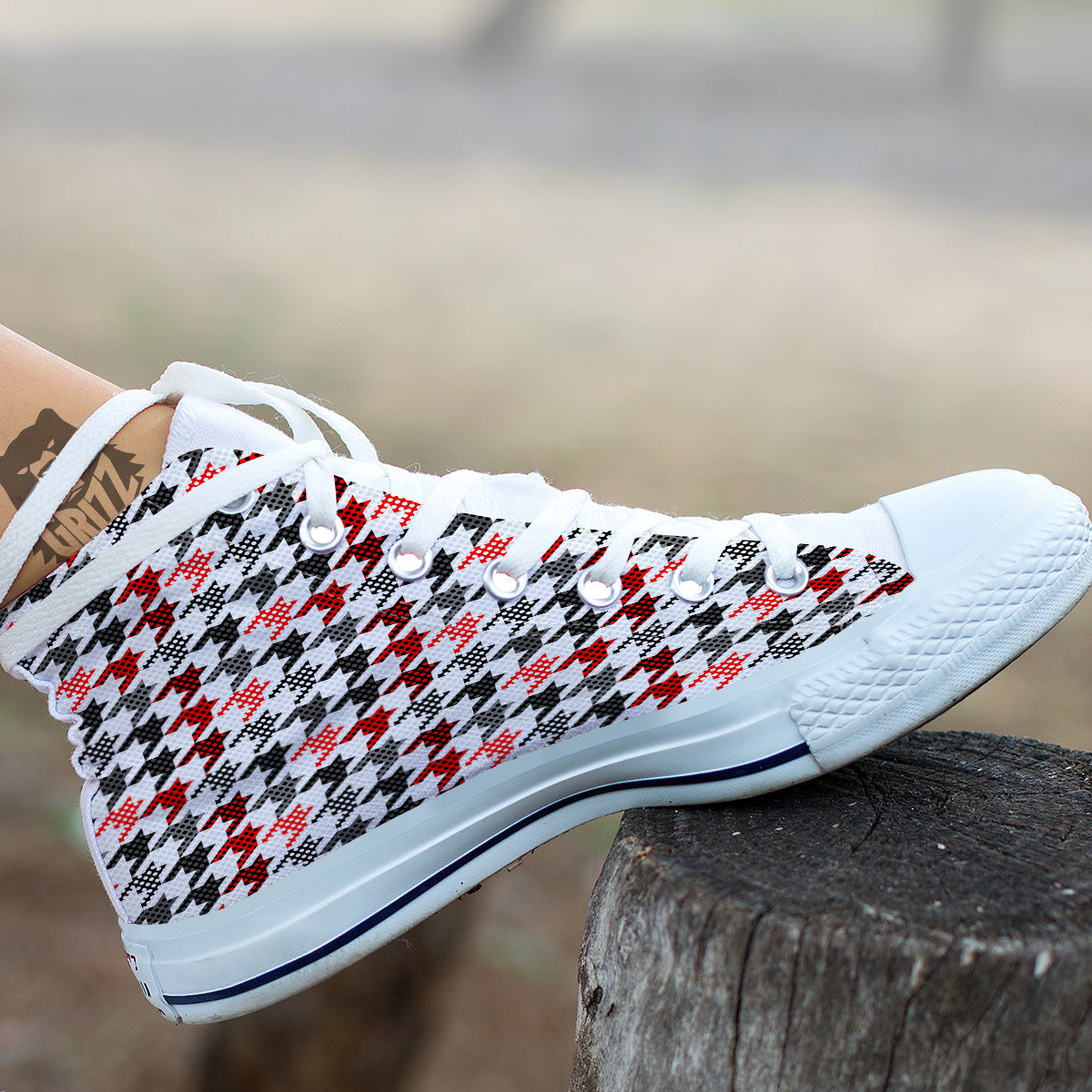 Classic Polka Dot In Houndstooth Print Pattern White High Top Shoes-grizzshop