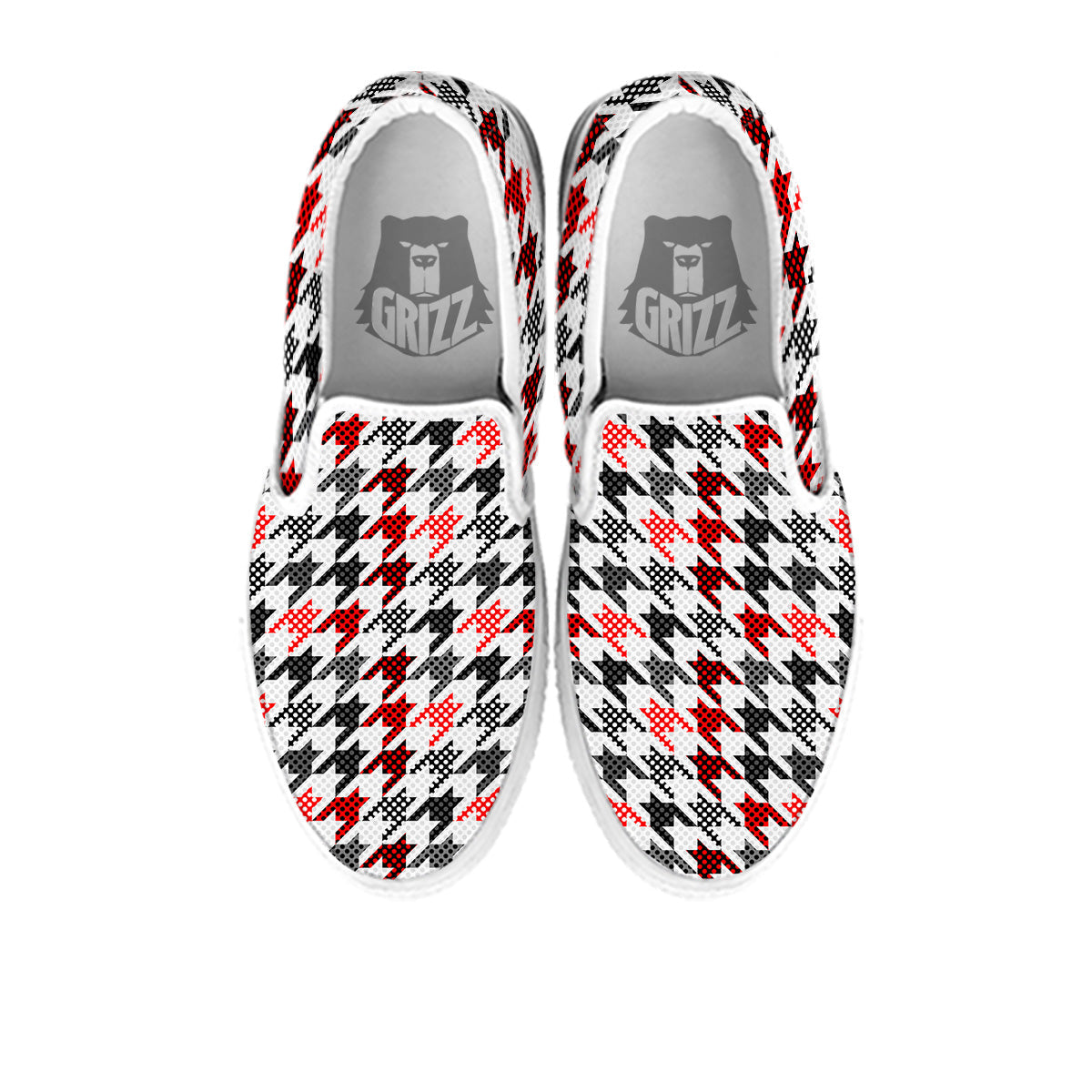 Classic Polka Dot In Houndstooth Print Pattern White Slip On Shoes-grizzshop