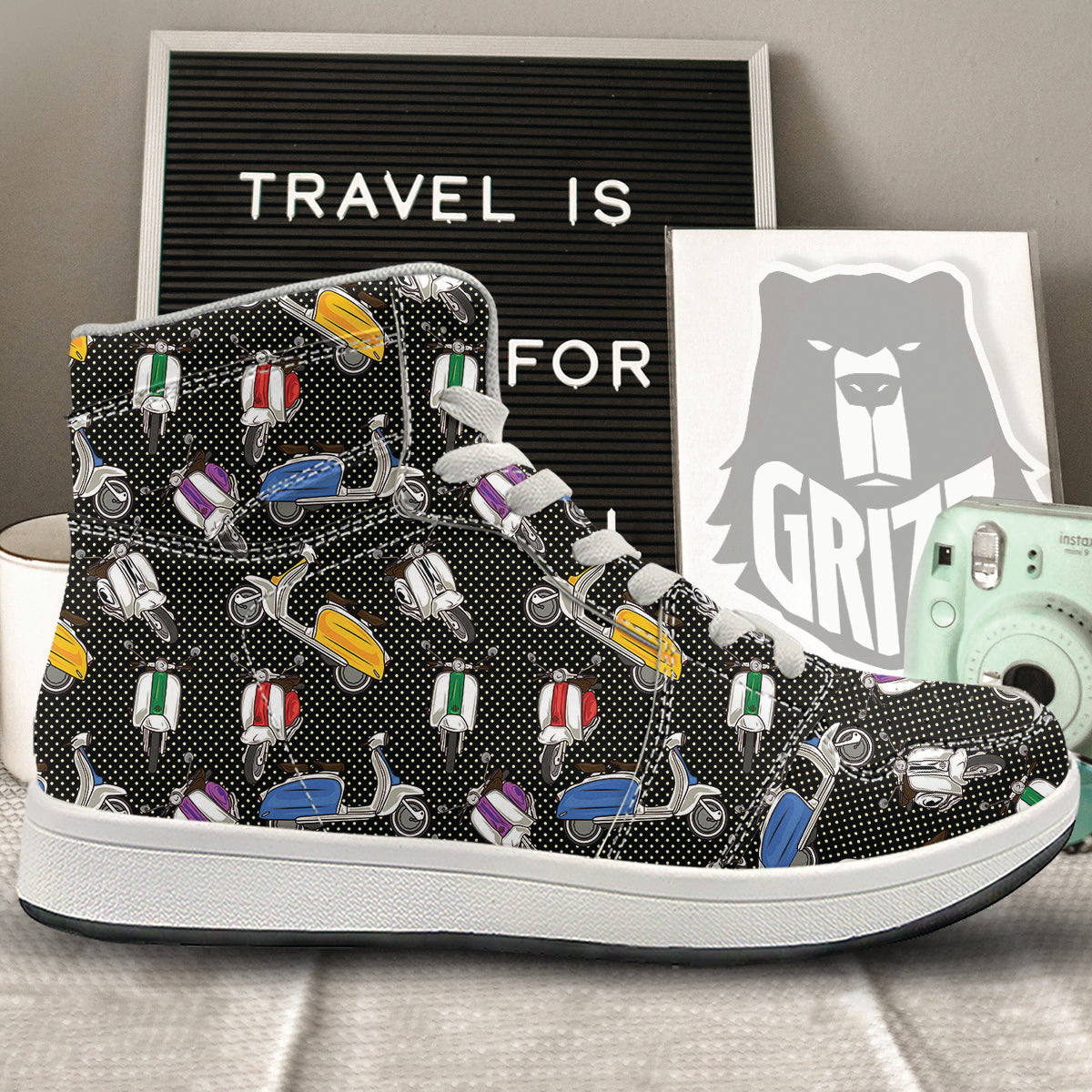 Classic Scooters Print Pattern High Top Sneakers-grizzshop