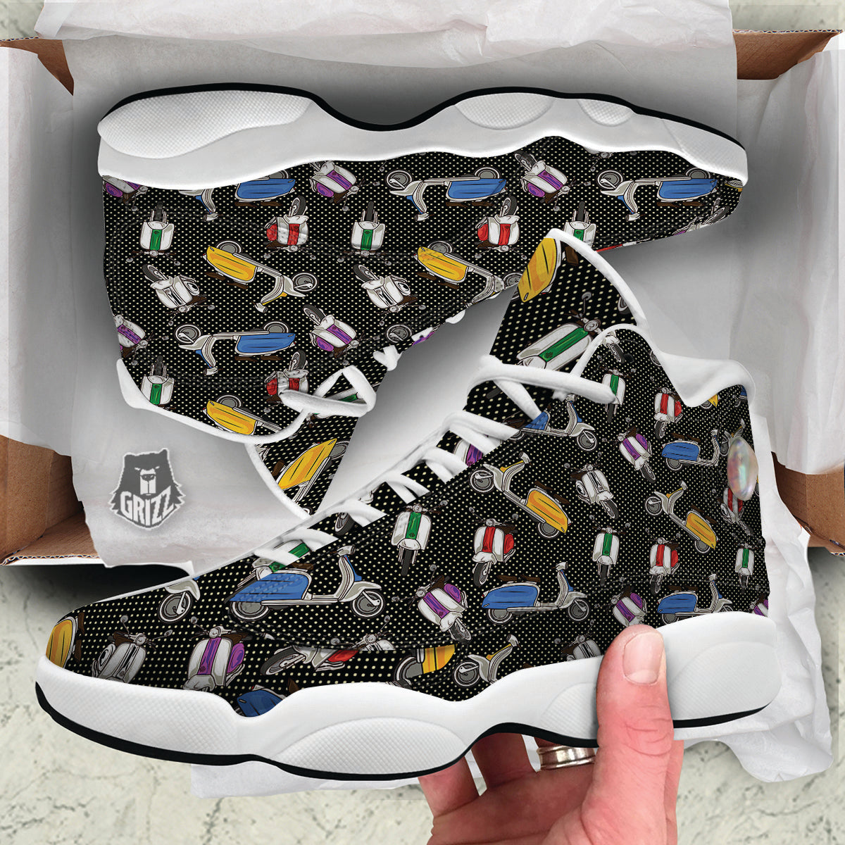 Classic Scooters Print Pattern White Basketball Shoes-grizzshop