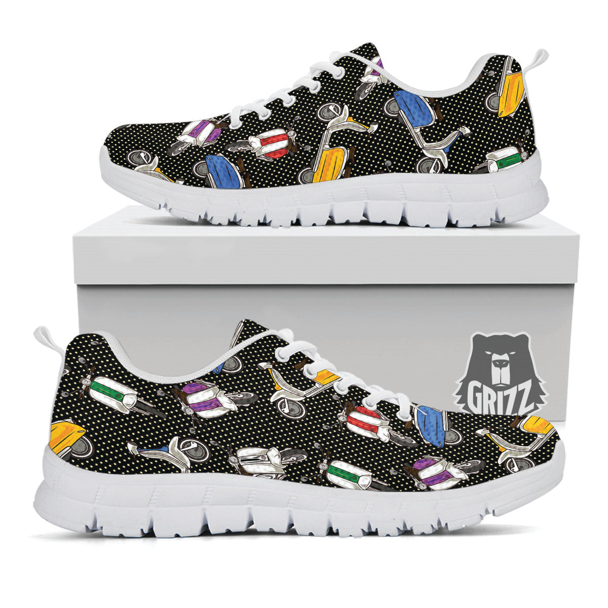 Classic Scooters Print Pattern White Sneaker-grizzshop