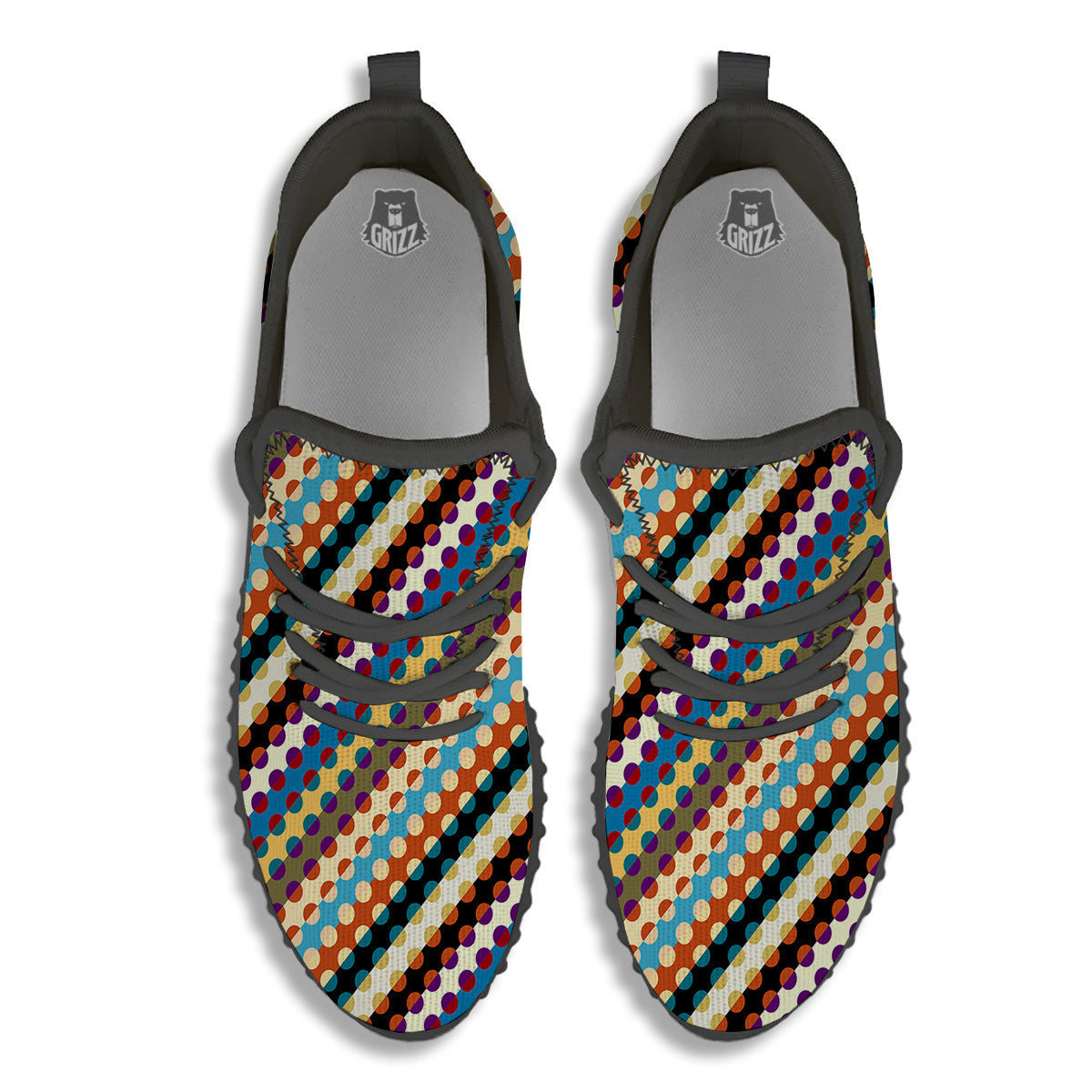Classic Stripe Polka Dot Print Pattern Black Walking Shoes-grizzshop