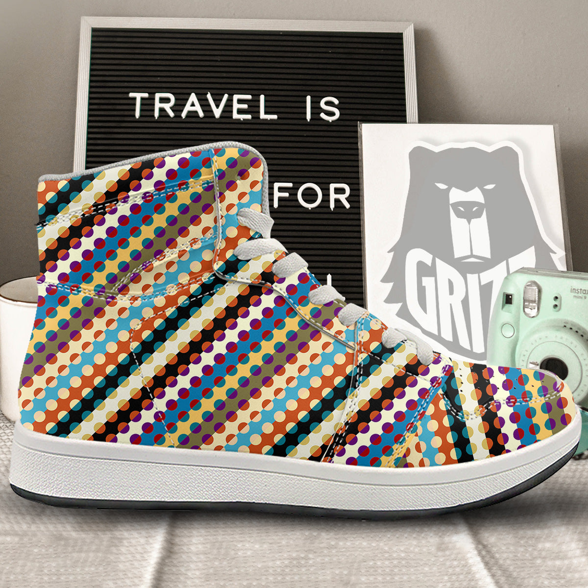 Classic Stripe Polka Dot Print Pattern High Top Sneakers-grizzshop