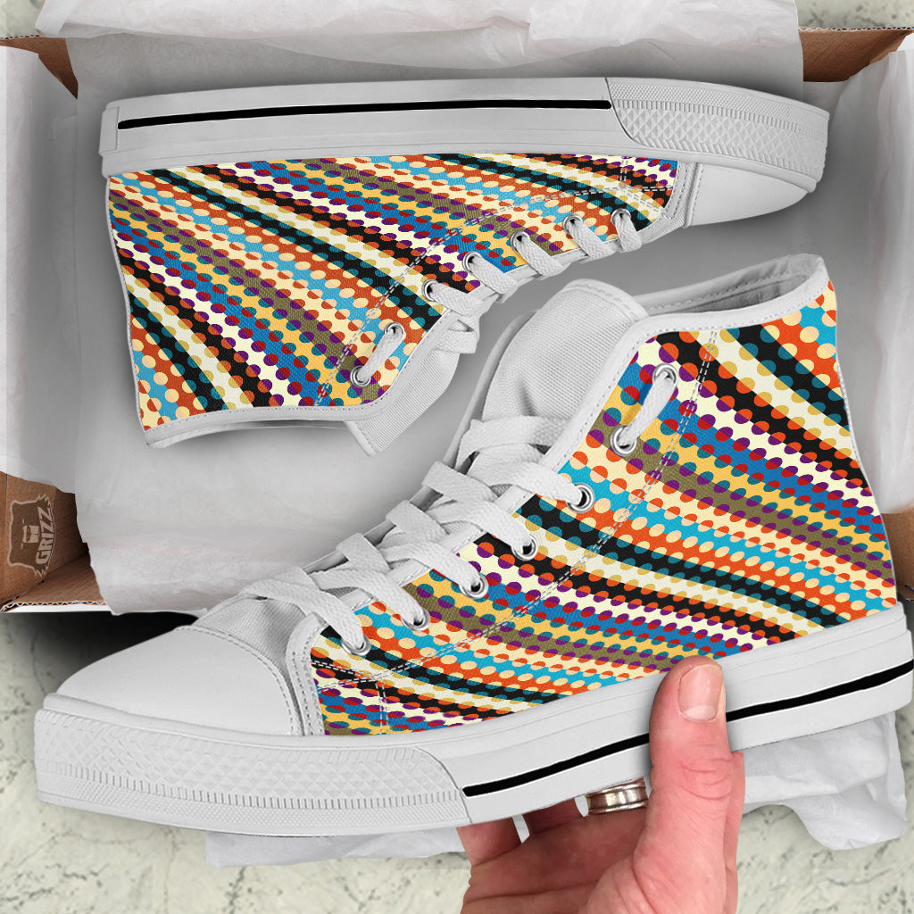 Classic Stripe Polka Dot Print Pattern White High Top Shoes-grizzshop