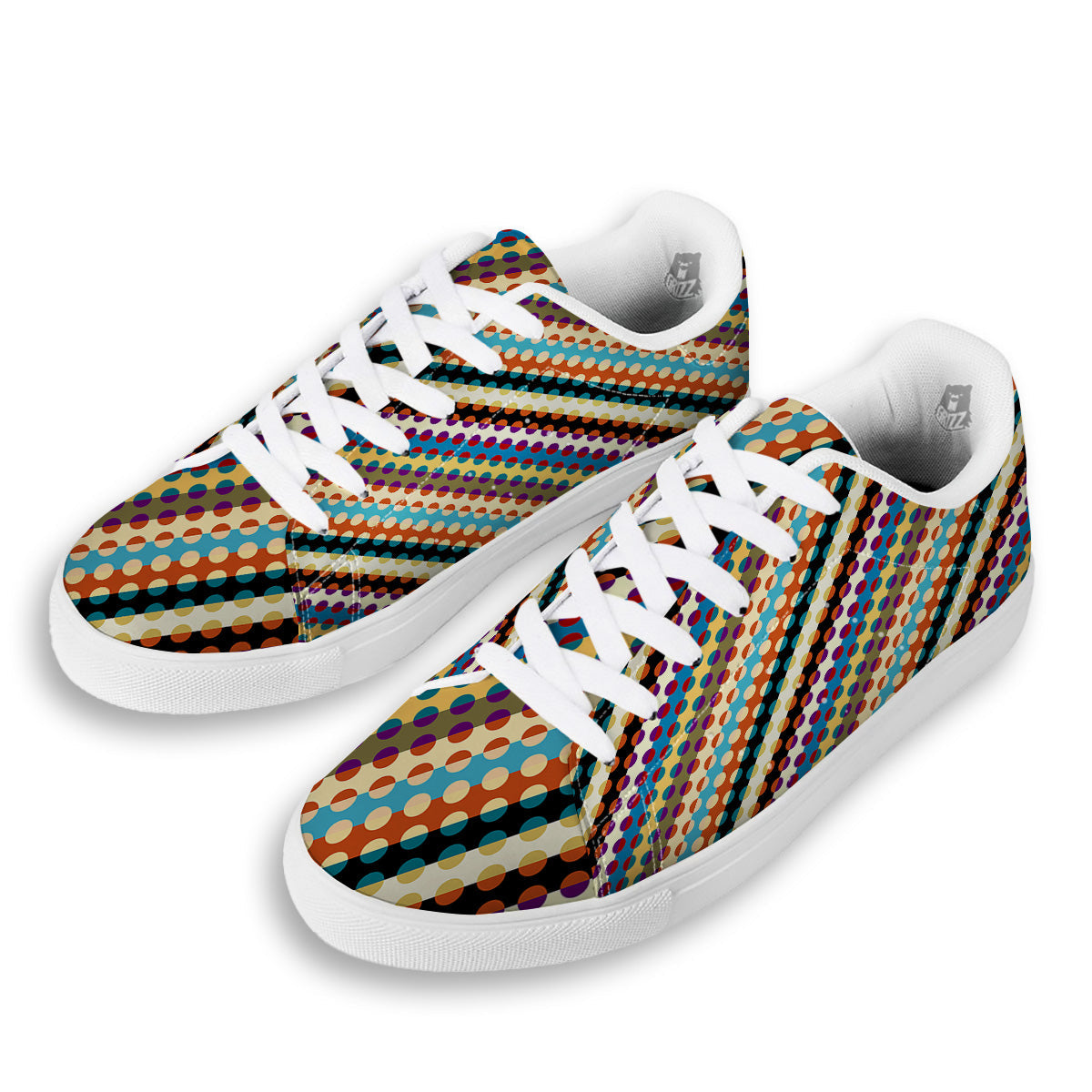Classic Stripe Polka Dot Print Pattern White Low Top Sneakers-grizzshop