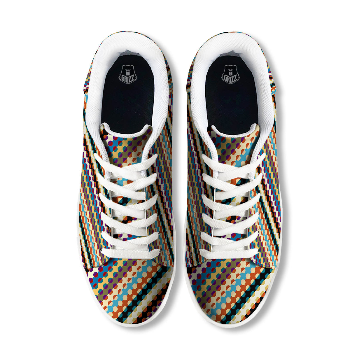 Classic Stripe Polka Dot Print Pattern White Low Top Sneakers-grizzshop