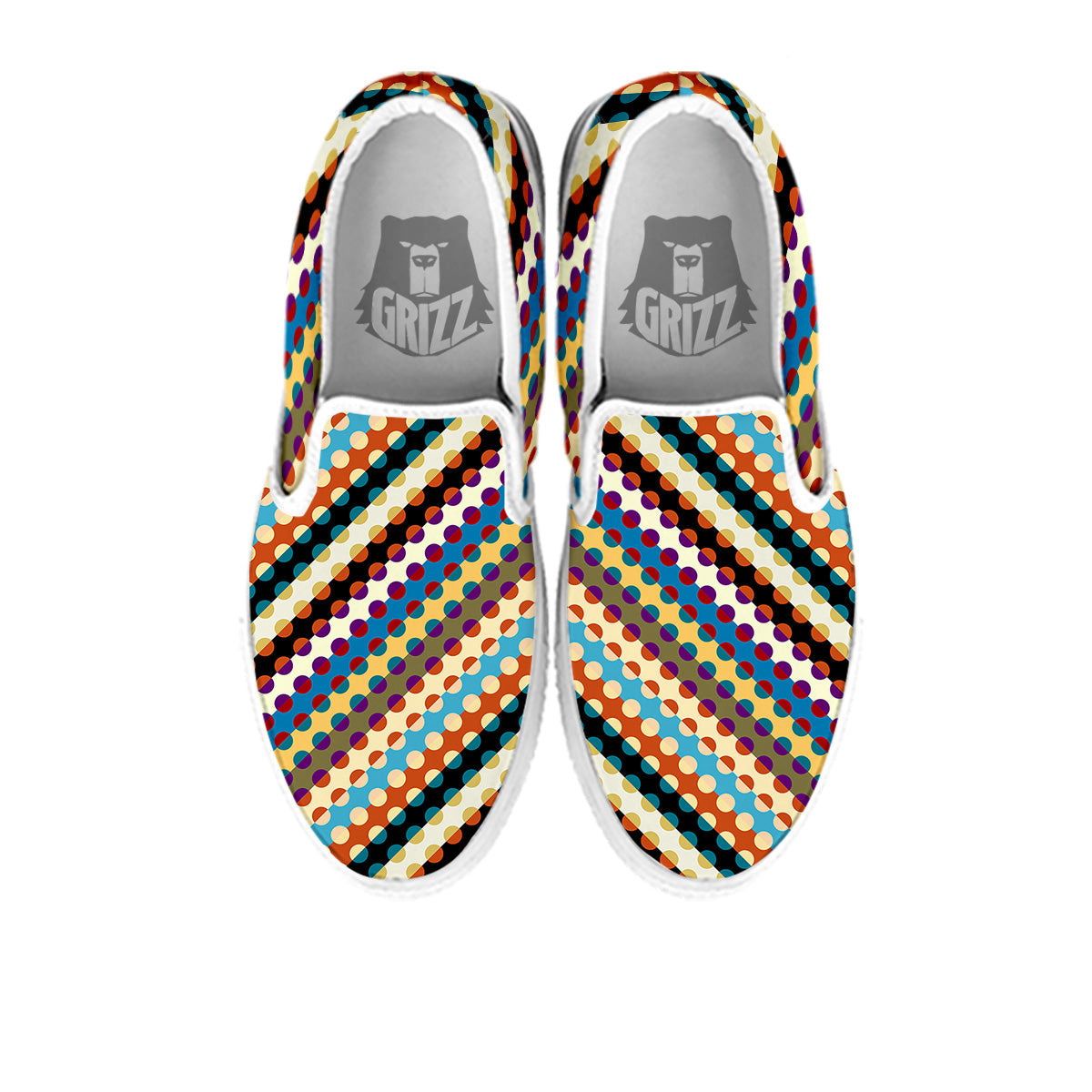 Classic Stripe Polka Dot Print Pattern White Slip On Shoes-grizzshop