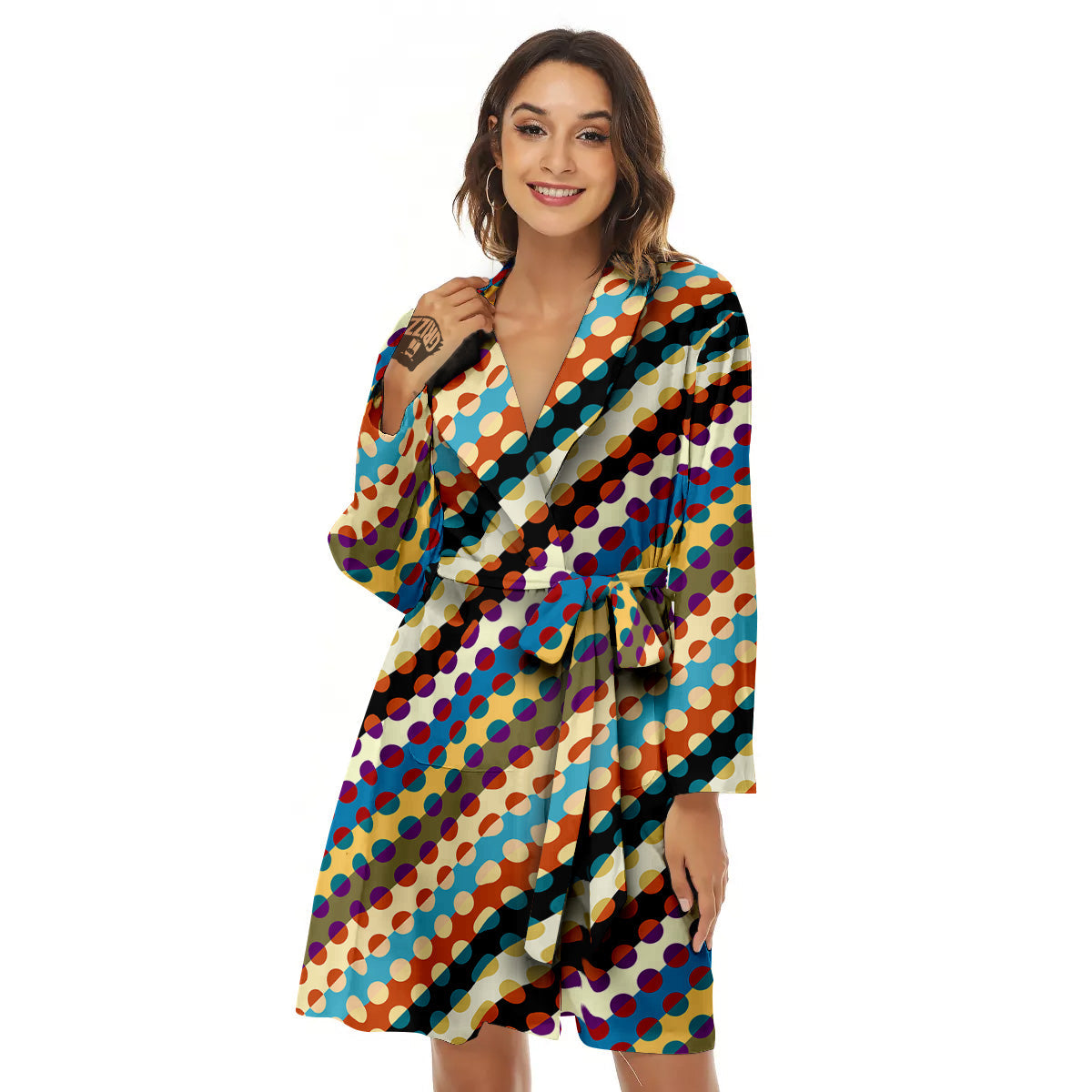 Classic Stripe Polka Dot Print Pattern Women's Robe-grizzshop
