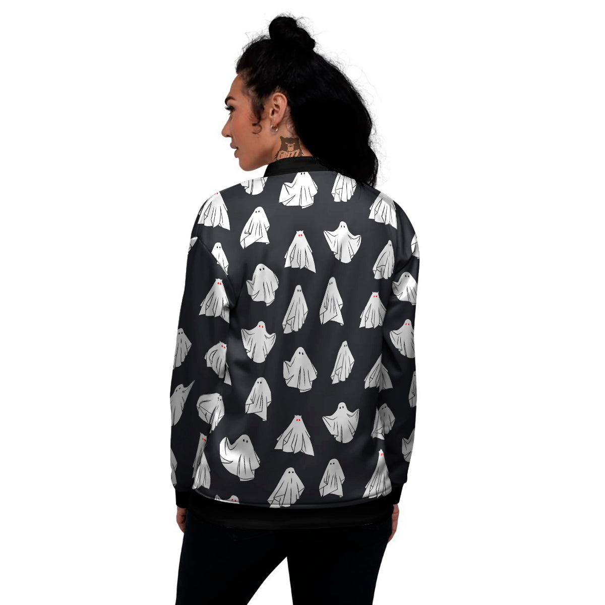 Cloth Ghosts Cartoon Print Pattern Women's Bomber Jacket-grizzshop